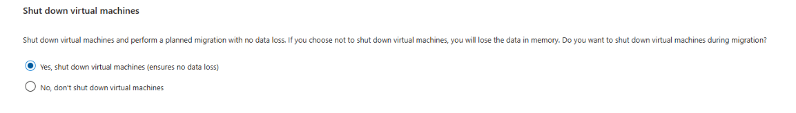 Capture d’écran du panneau Arrêter les machines virtuelles.