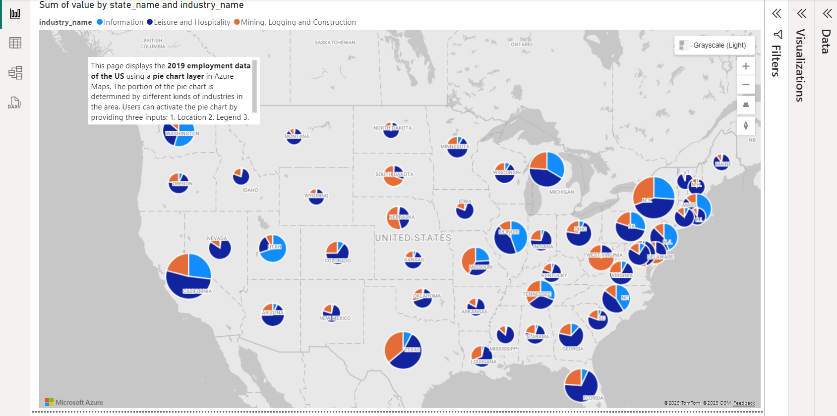 Visuel Power BI montrant la couche de graphique en secteurs.