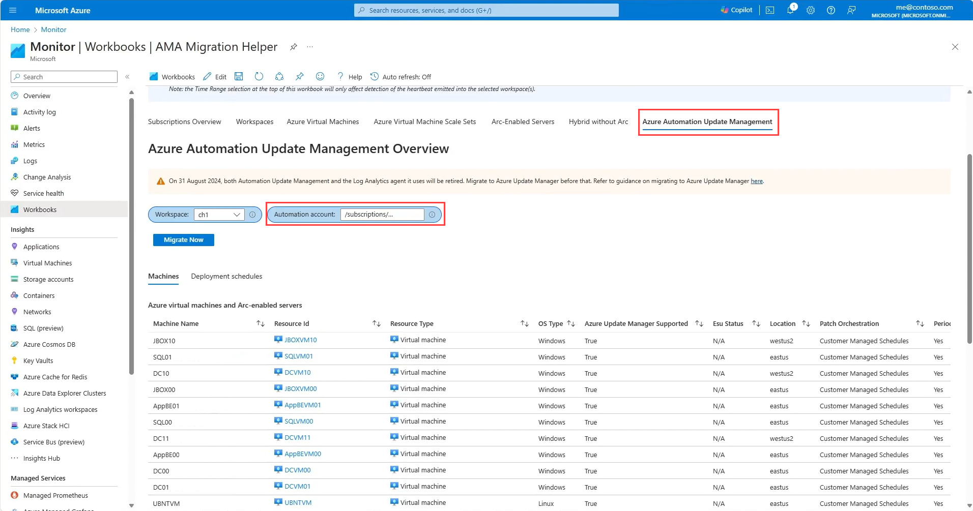 Capture d’écran montrant l’onglet Automation Gestion des mises à jour.