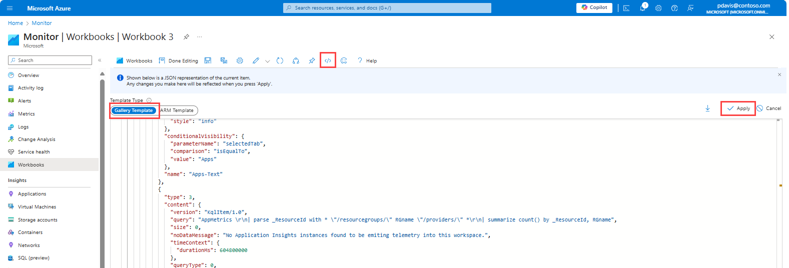 Capture d’écran montrant la page de modification d’un classeur.