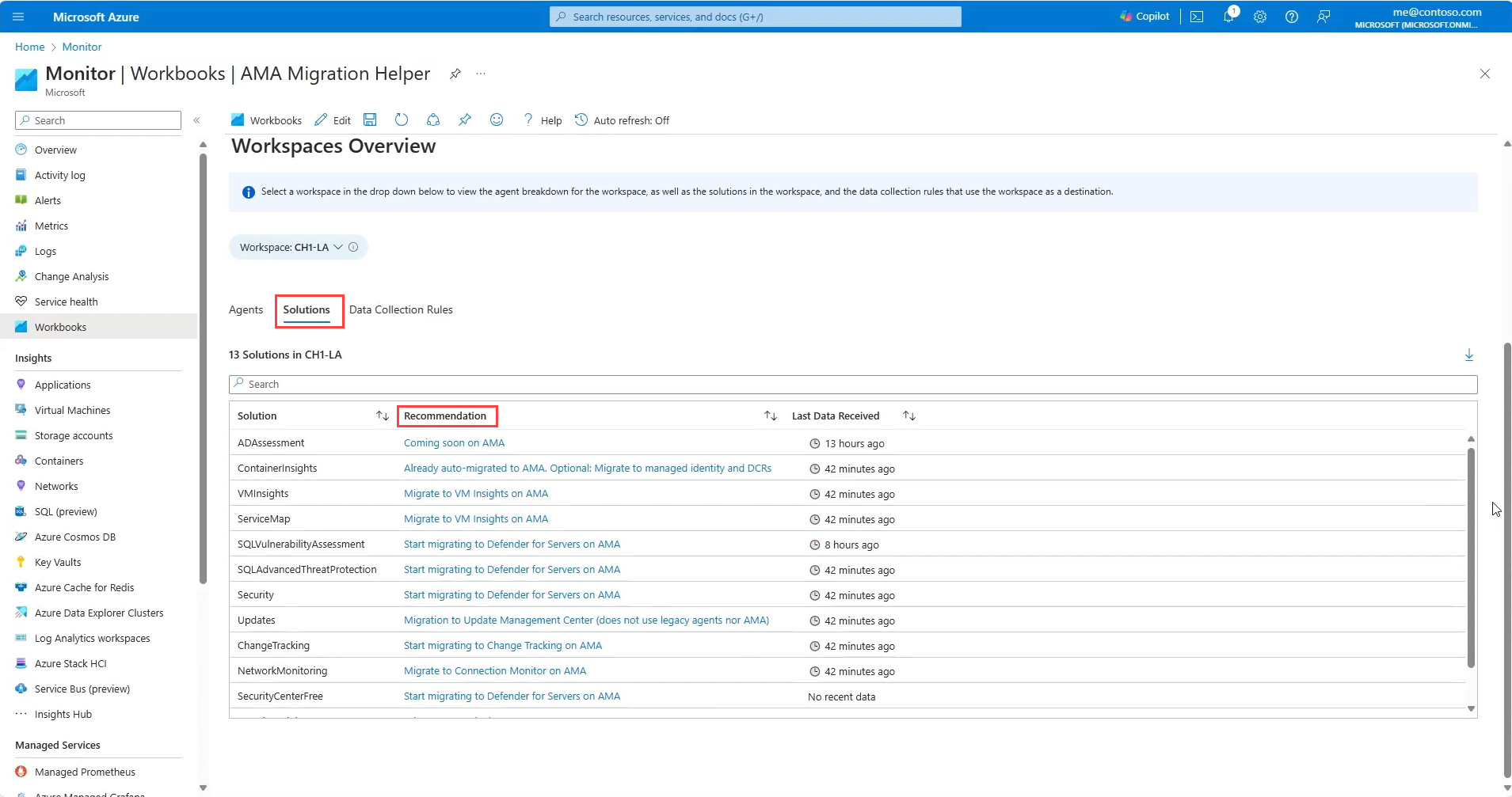 Capture d’écran montrant l’onglet des solutions de l’espace de travail.