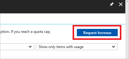 Capture d'écran de la page « Utilisation + quotas », montrant le bouton « Demander une augmentation » et une icône en forme de crayon indiquant la possibilité de spécifier une limite de quota.