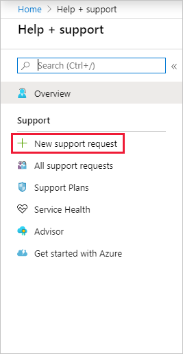 Capture d’écran de Créer une nouvelle demande de support dans le portail Azure.