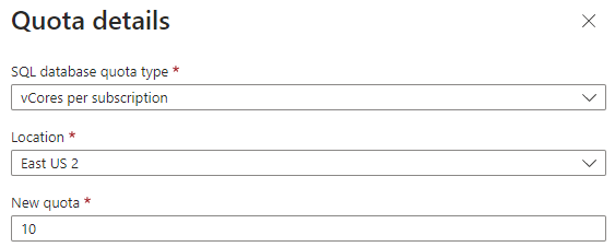 Capture d’écran du portail Azure avec Détails du quota de DTU.