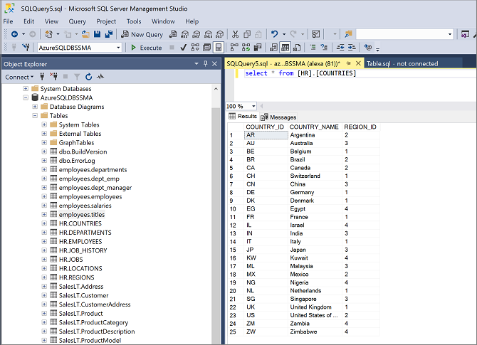 Capture d’écran montrant la validation dans SQL Server Management Studio.