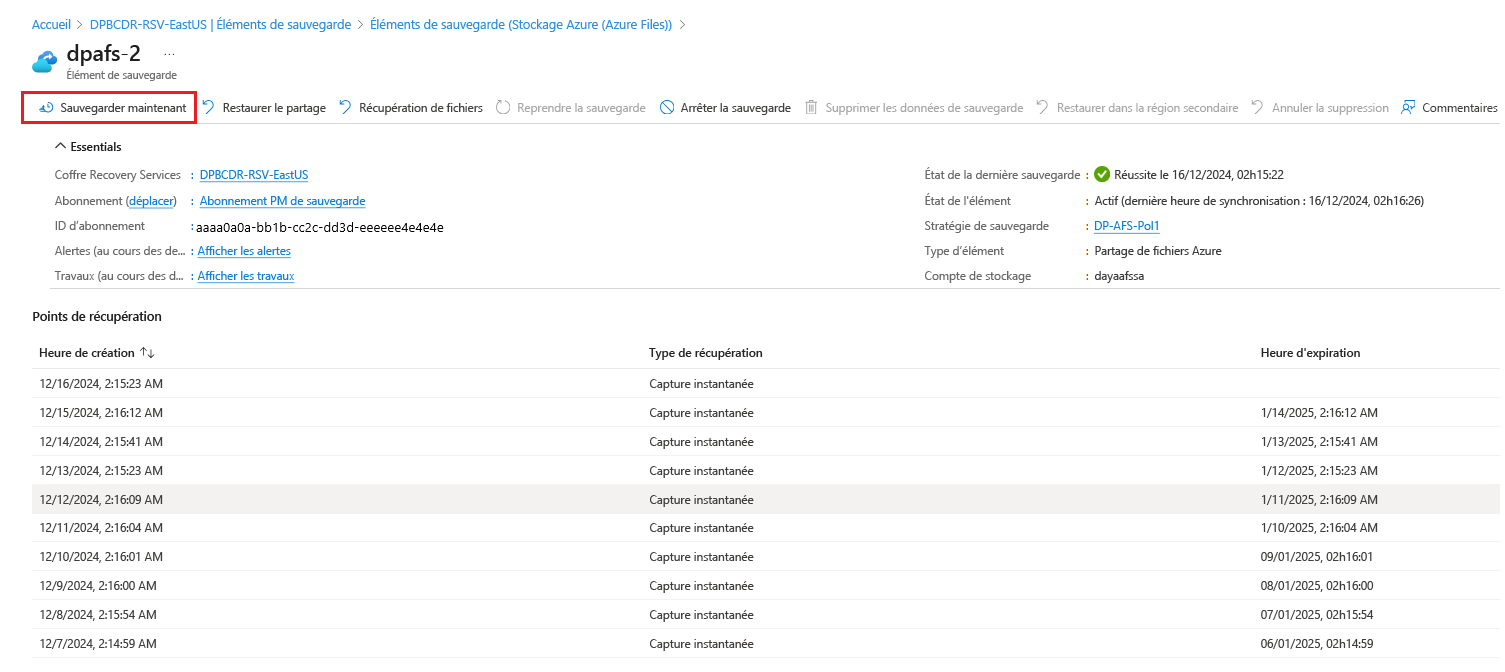Capture d’écran montrant la sélection de l’option Sauvegarder maintenant.
