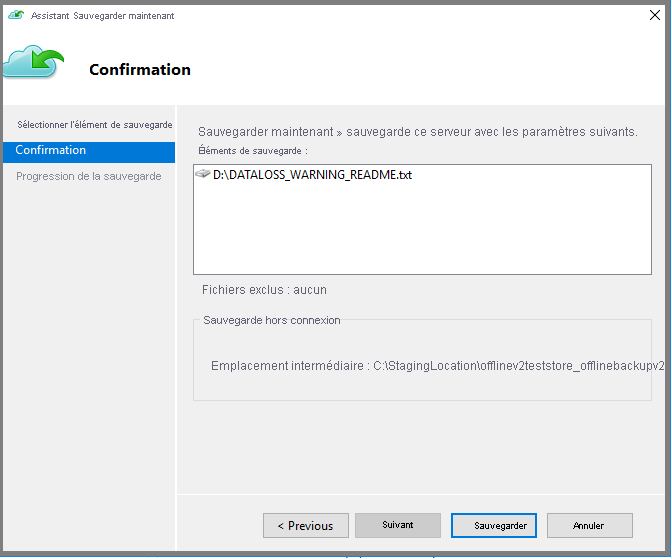 Screenshot shows how to confirm and start the backup process.