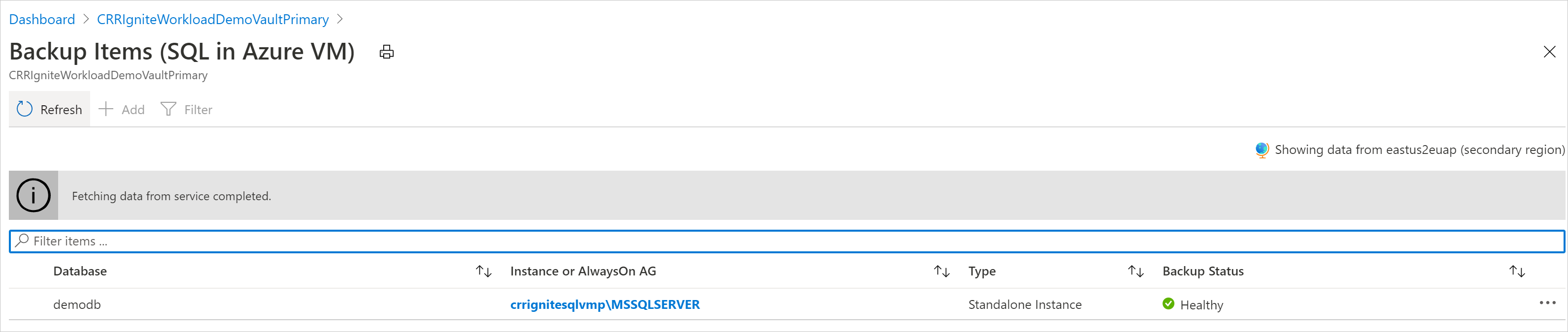 Databases in secondary region