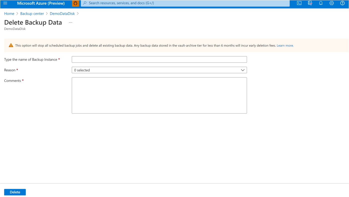 Capture d’écran montrant comment confirmer la suppression d’instances de sauvegarde.