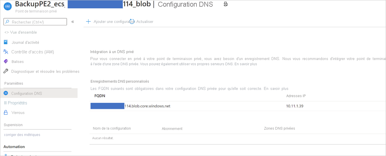 Configuration DNS de blobs