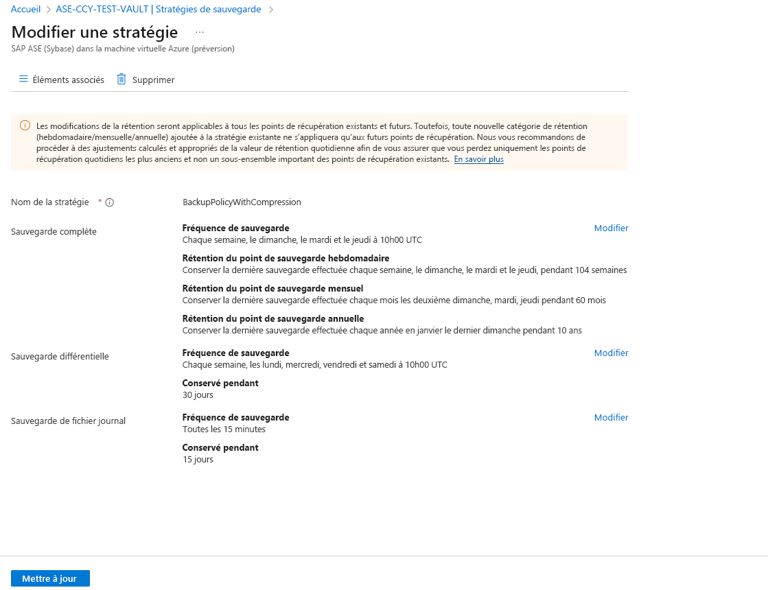 Capture d’écran montrant comment modifier la stratégie de sauvegarde.