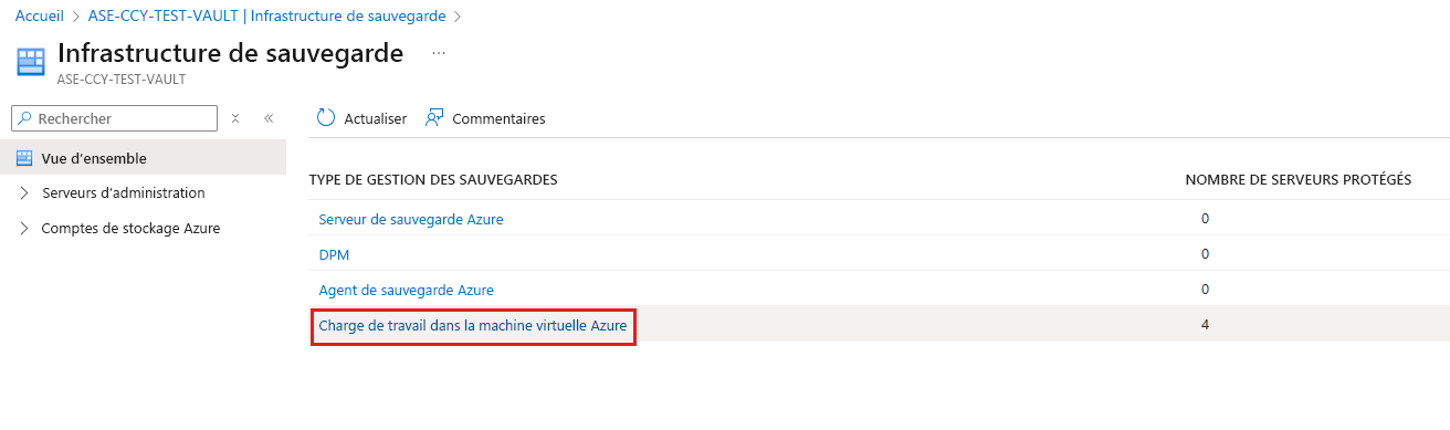 Capture d’écran montrant comment sélectionner une charge de travail dans une machine virtuelle Azure.