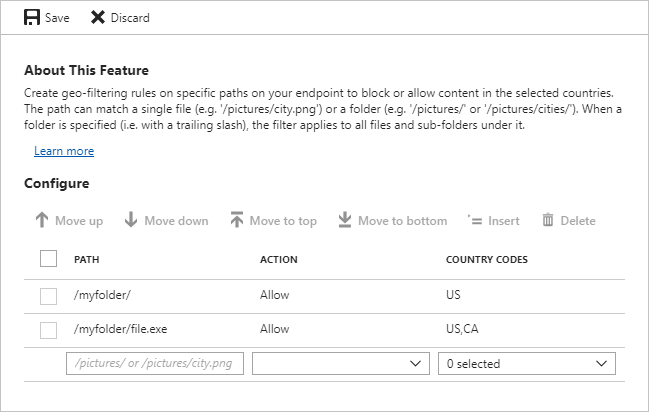 Capture d’écran montrant les CODES DE PAYS/RÉGION à utiliser pour bloquer ou autoriser les pays ou les régions.