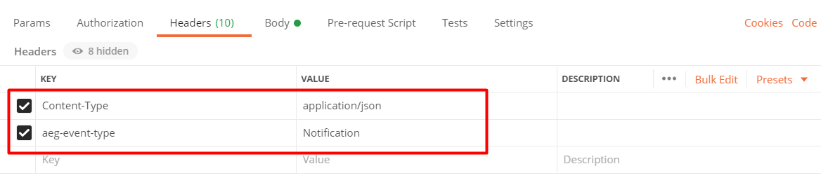 Screenshot of Postman headers configuration.