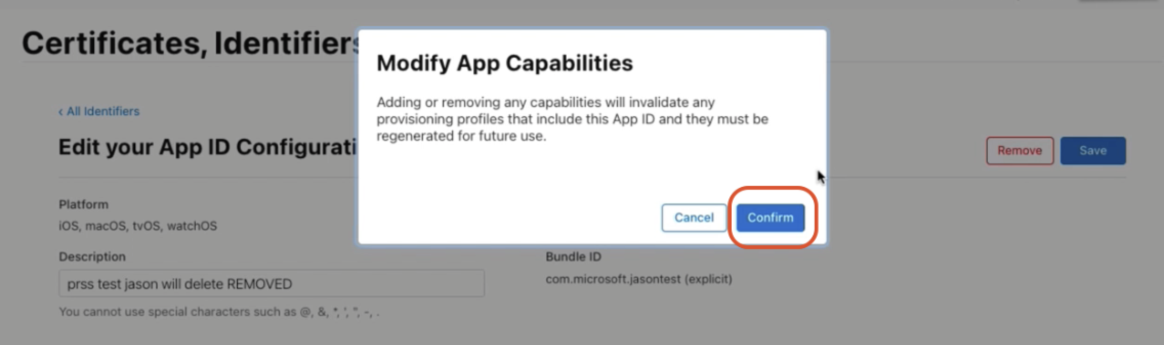 Screenshot of APNS Cert Configuration step 2-2.