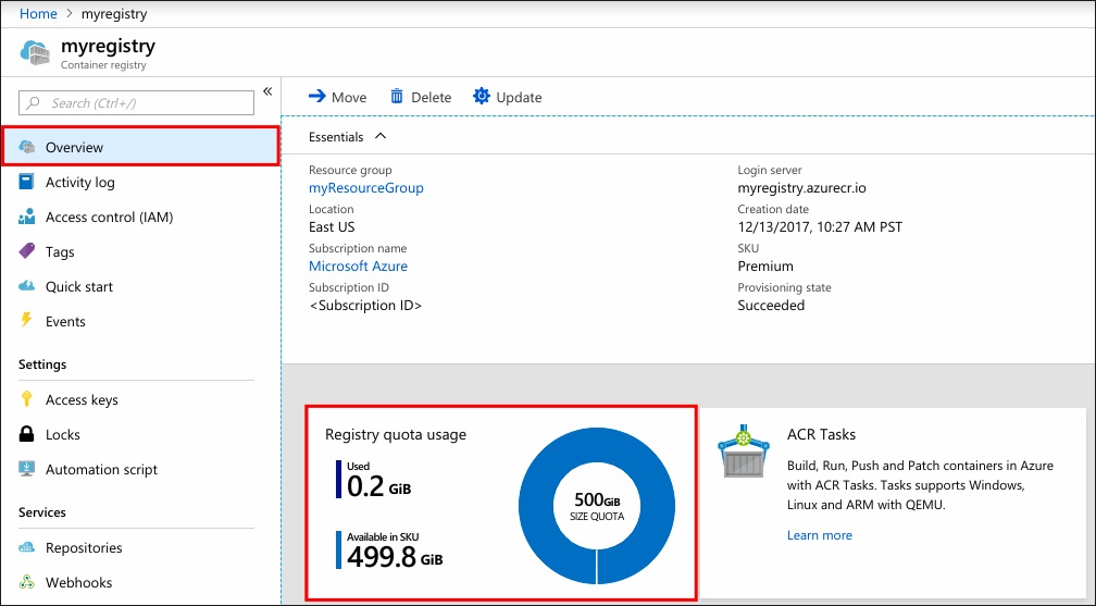 Informations sur l’utilisation du registre dans le portail Azure