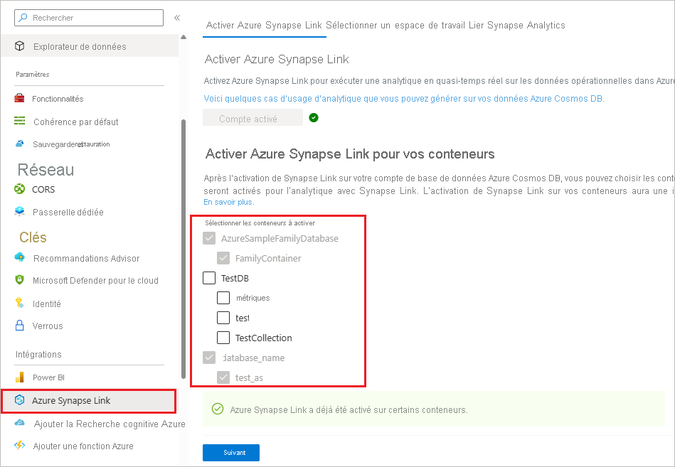 Screenshot showing how to turn on analytical store for an Azure Cosmos DB existing container.