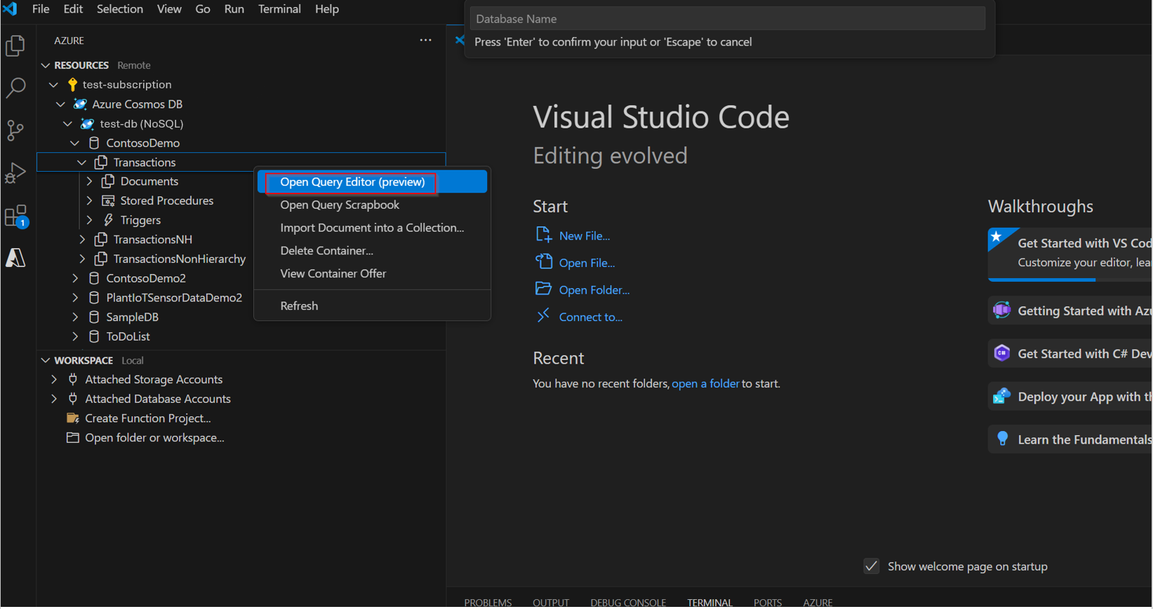 Capture d’écran de l’éditeur de requête dans VS Code.