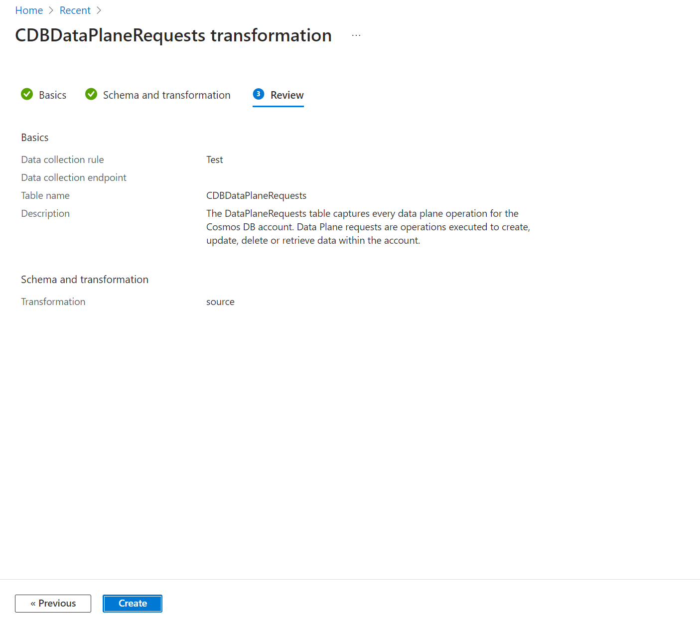 Capture d’écran illustrant l’enregistrement de la transformation.