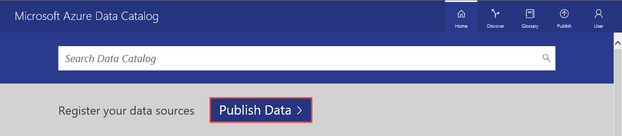 Dans la page d’accueil du catalogue de données, le bouton Publier des données est sélectionné.