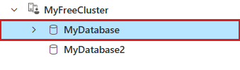Capture d’écran de la base de données sélectionnée dans le volet de connexion.