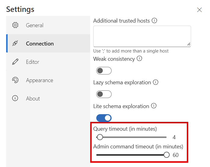 Capture d’écran de l’option du menu Paramètres permettant de définir les limites de délai d’expiration.