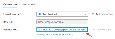 Capture d’écran montrant une autre configuration permettant d’envoyer plusieurs demandes dont les variables sont dans les paramètres de demande.