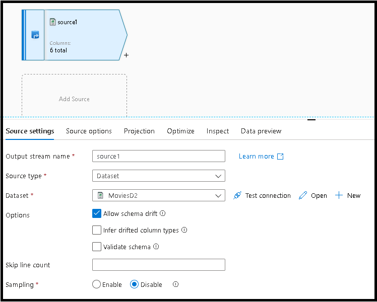 Screenshot of the "Source settings" pane for adding a source type.