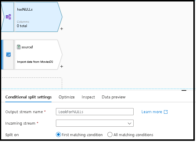 Screenshot of the "Conditional split settings" pane.