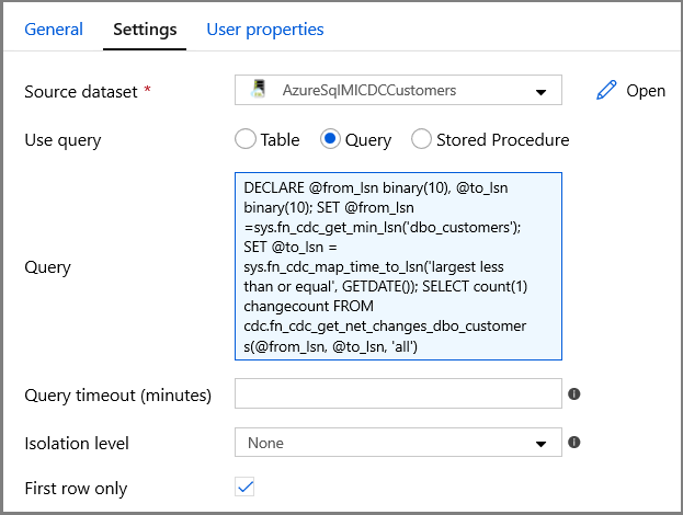 Lookup Activity - settings