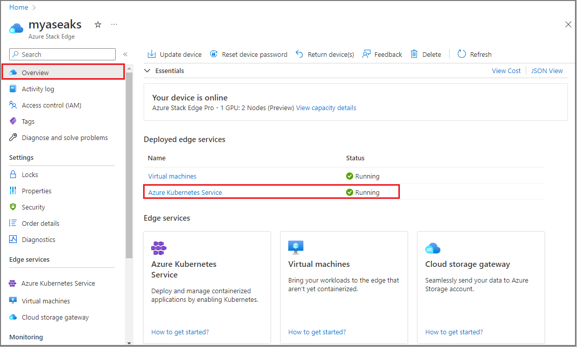 Capture d’écran montrant l’exécution d’Azure Kubernetes Service comme prévu.
