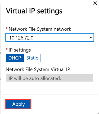 Capture d’écran de l’interface utilisateur web locale affichant la page « Cluster » avec le volet « Paramètres d’adresse IP virtuelle » configuré pour NFS sur le premier nœud.