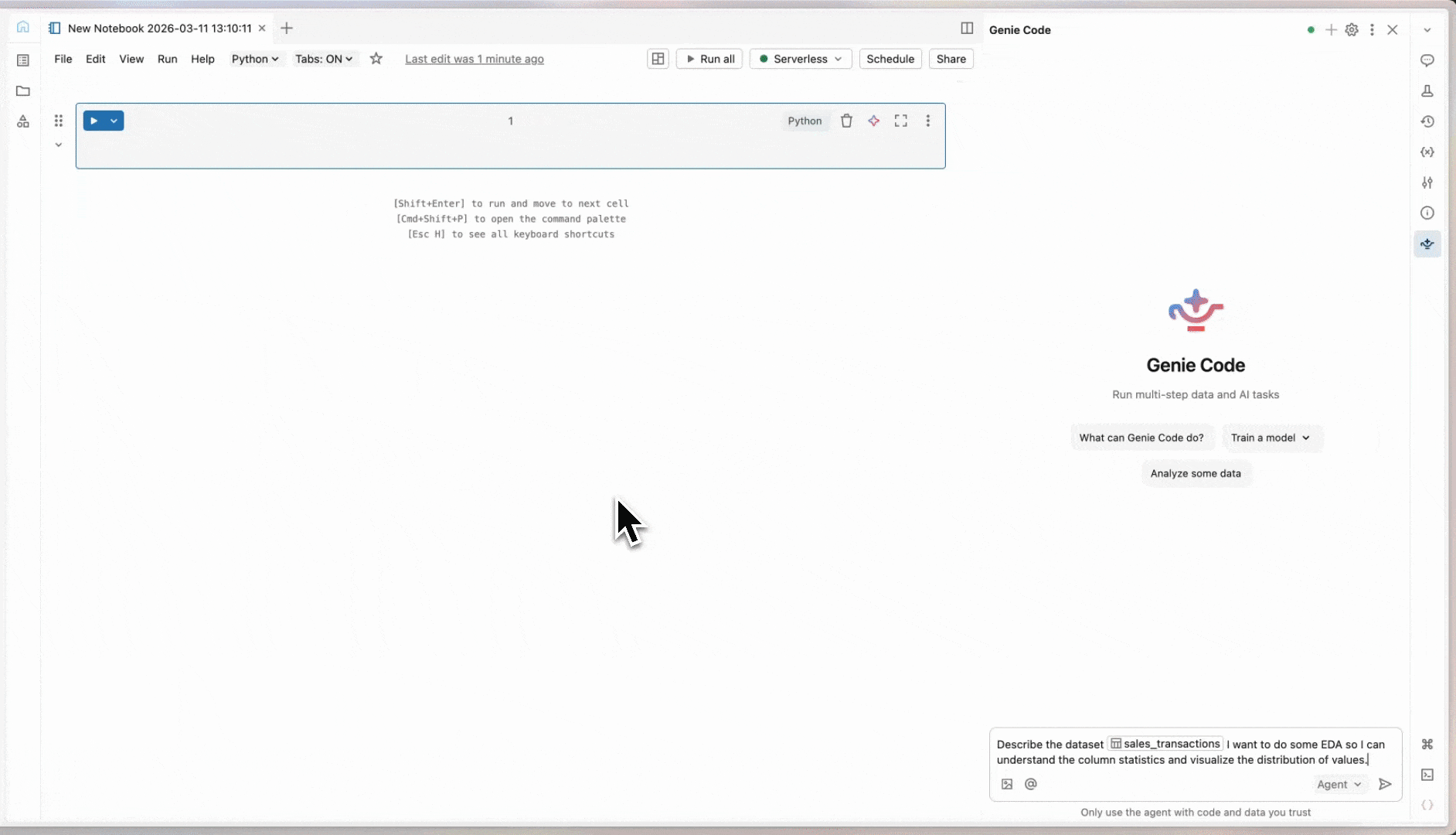 L'Agent de science des données crée un notebook pour l'analyse exploratoire des données (EDA).