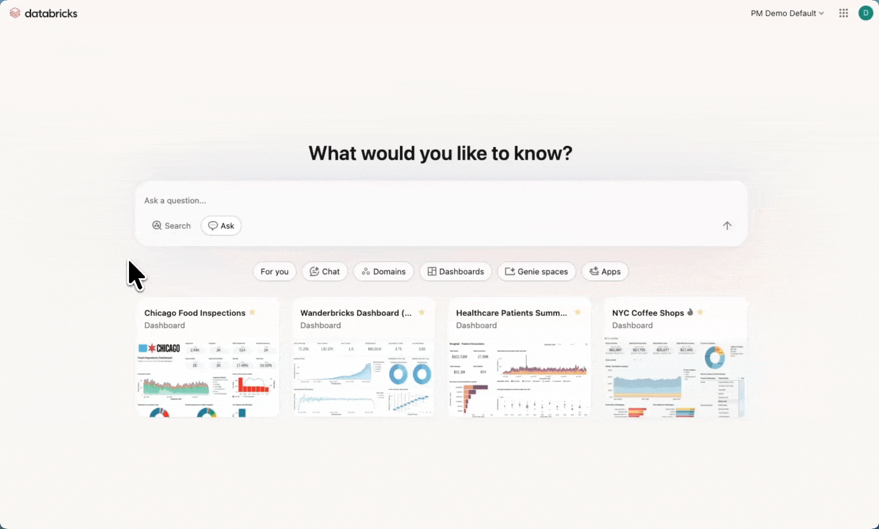 Page d’accueil de Databricks One