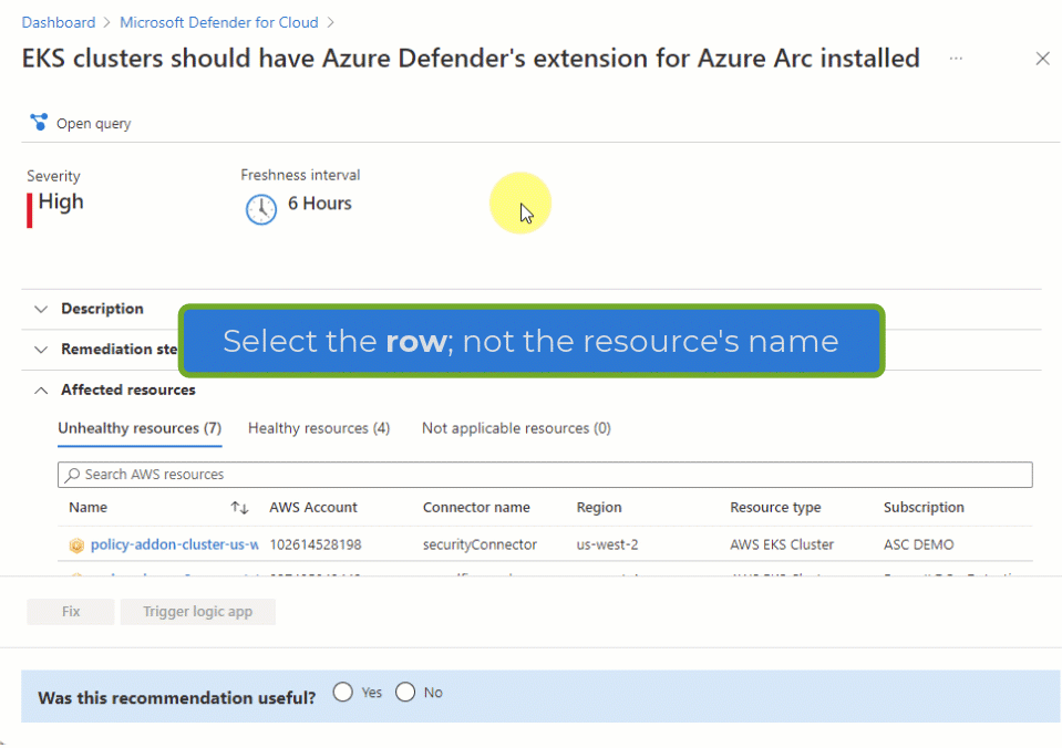 Vidéo expliquant comment utiliser la recommandation Defender pour le cloud afin de générer un script qui active l’extension Azure Arc pour vos clusters EKS. 