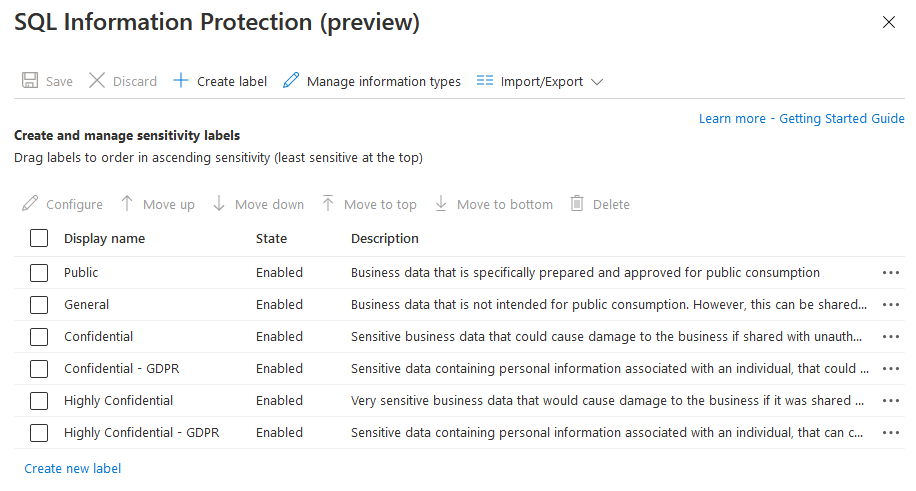 Page affichant votre stratégie de protection des informations SQL.