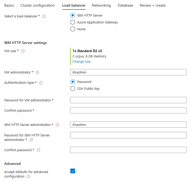 Capture d’écran du portail Azure montrant le volet de configuration de l’équilibreur de charge (Load Balancer) du cluster IBM WAS ND sur des VMs Azure.