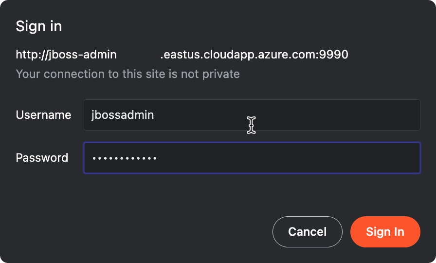 Capture d'écran de l'écran de connexion à la console de gestion JBoss EAP.
