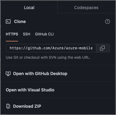 Capture d’écran du menu Code sur GitHub.