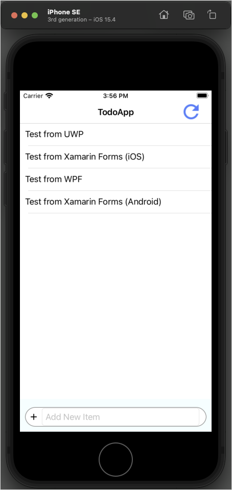 Capture d’écran de l’application iOS en cours d’exécution montrant la liste de tâches à faire.