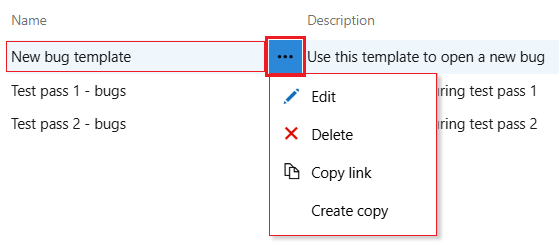 Capture d’écran des options de menu Autres actions pour un modèle sélectionné.