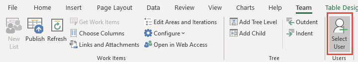 Capture d’écran du ruban Équipe, Sélectionner un utilisateur.