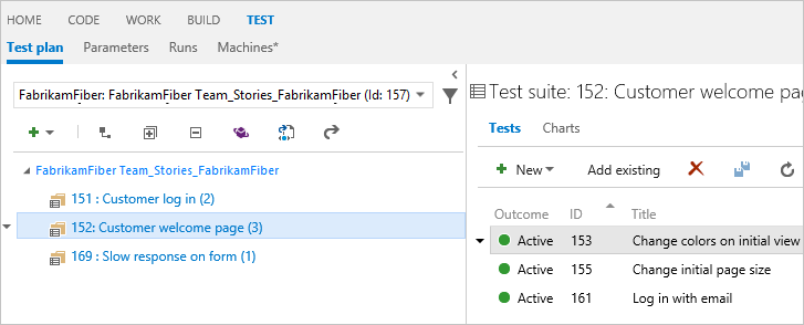 Les cas de test inline sont ajoutés aux suites de tests et aux plans de test