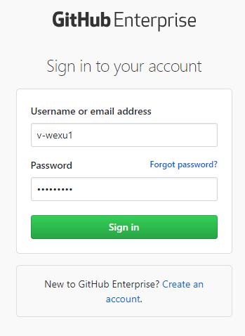 Capture d'écran de la connexion au serveur GitHub Enterprise.