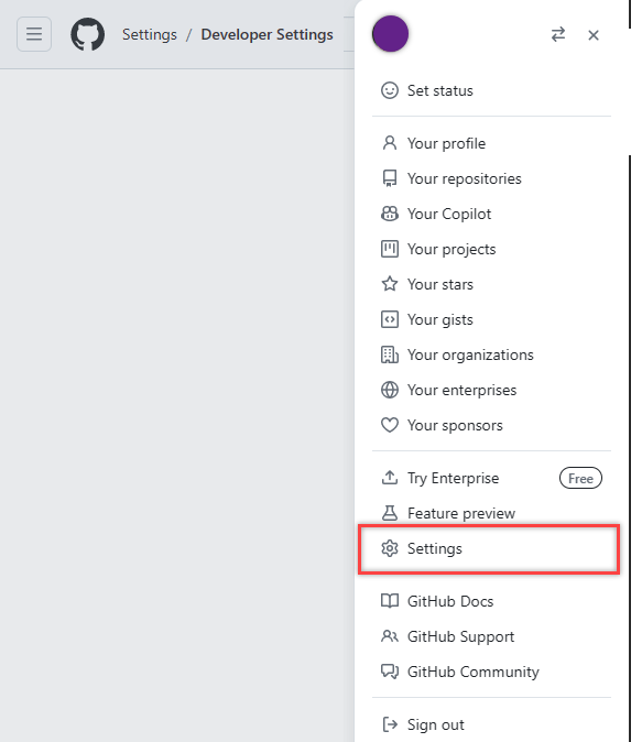 Capture d’écran montrant l’option Paramètres dans votre profil.