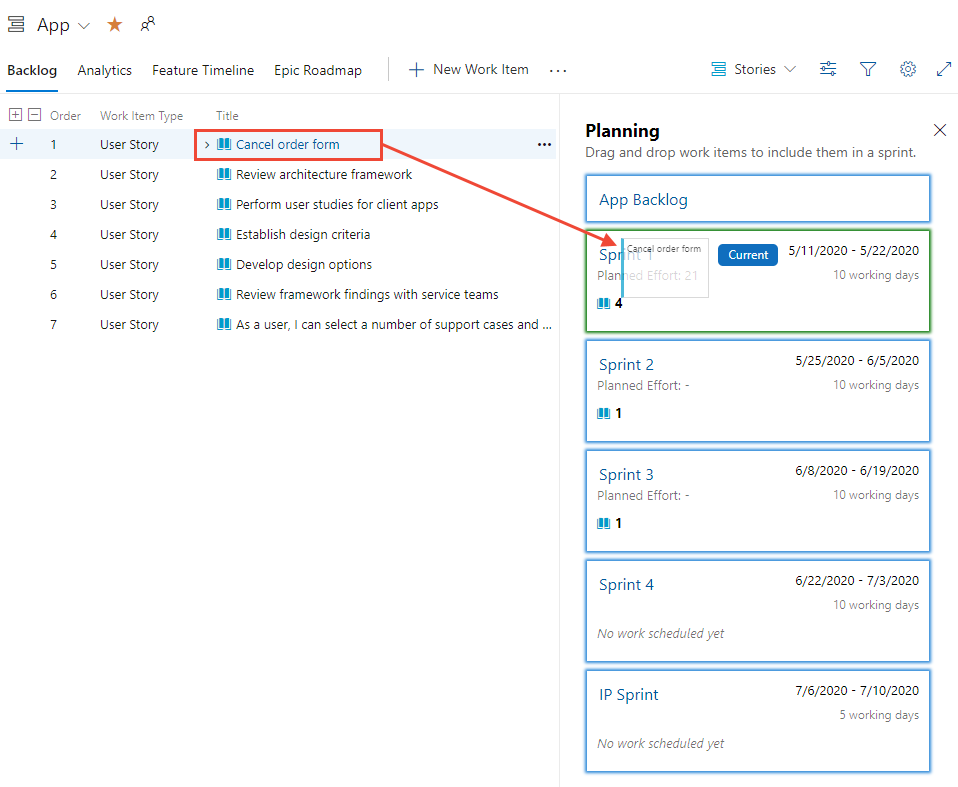 Équipe d’application, Backlogs, planification de sprint