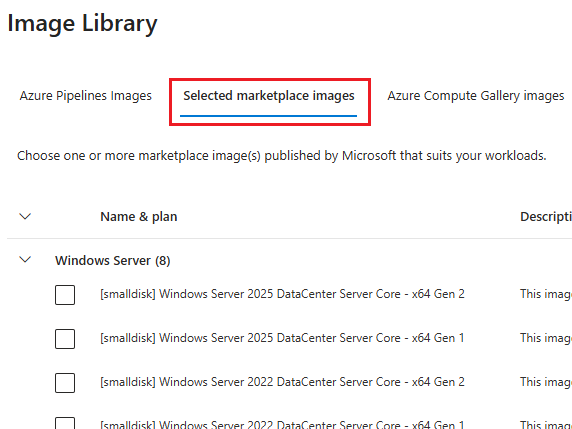 Capture d’écran montrant les images de la Place de marché sélectionnées.
