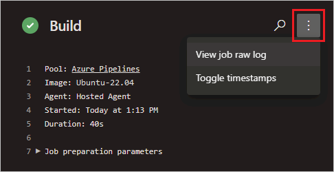 Capture d’écran du menu contenu des tâches de pipeline.