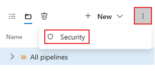 Capture d'écran de la boîte de dialogue de sécurité de toutes les pipelines de version.