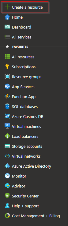 A screenshot showing how to create a new resource in Azure portal.